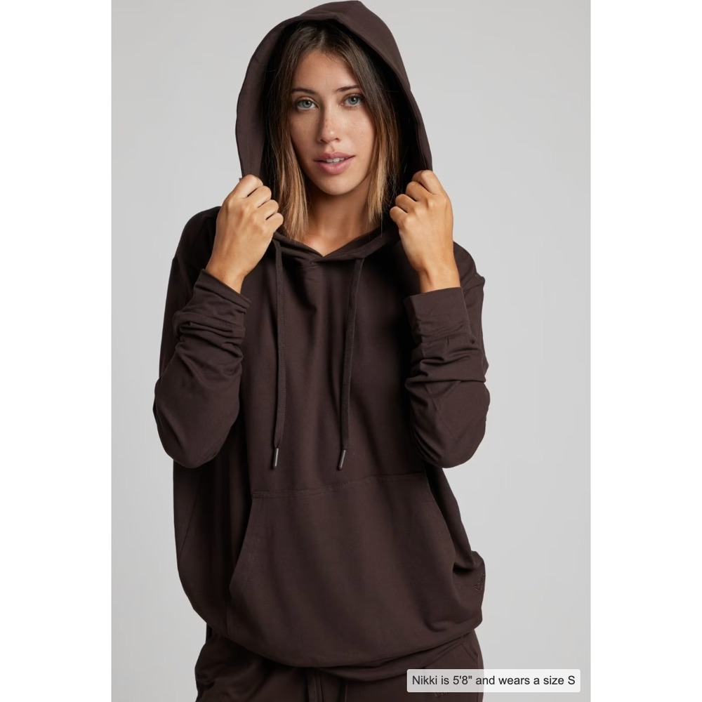 Comfrt AllDayJersey Hoodie Espresso Brown Soft Lightweight Lounge Pullover Large